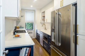 Elegant Blue and White Galley Kitchen