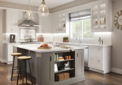 Signature Shaker Inset cabinets in White and Medium Gray