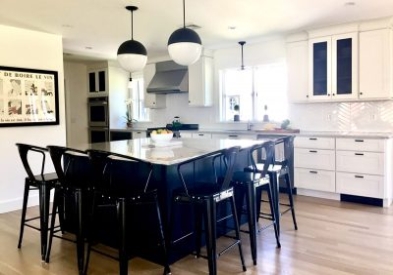 Painted White Kitchen with Black Island Creates Classic Look