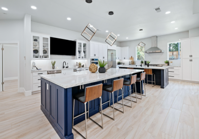 White and blue kitchen cabinets