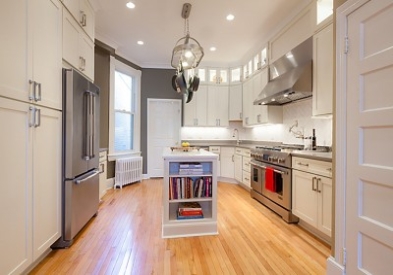 Washington, DC townhome gets fresh new look with kitchen remodel featuring CliqStudios Shaker cabinets in painted white.