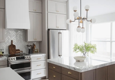 Newport door style in Fossil and light gray CliqStudios kitchen cabinets