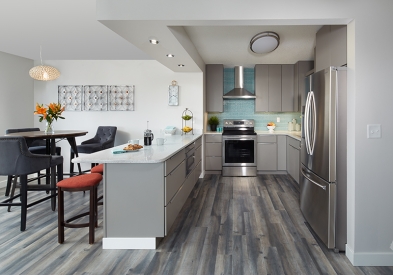 Modern Slab Door Cabinets Painted In Medium Gray