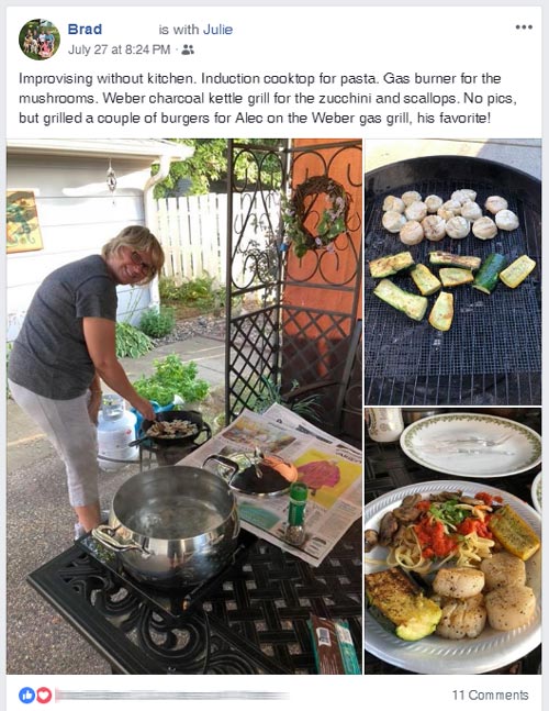 Instagram post of homeowners in the middle of a kitchen remodel grilling outside