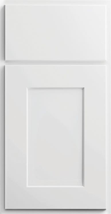 White Shaker cabinet door with slab drawer front