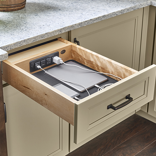 Charging Drawer base kitchen cabinet with plug-ins and USB ports