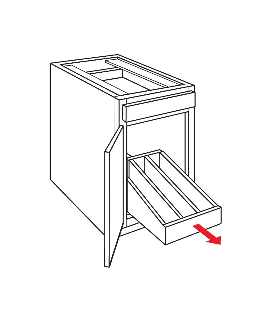 Roll-out tray divider base kitchen cabinet