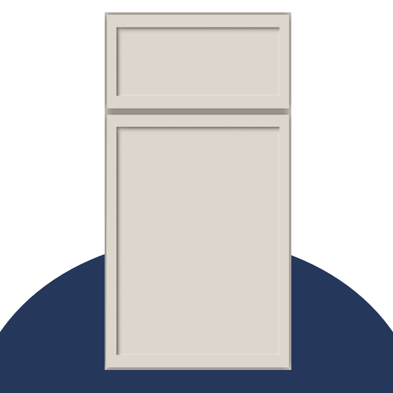Creme colored thin shaker door style Creme colored thin shaker door style with matching 5-piece drawer front