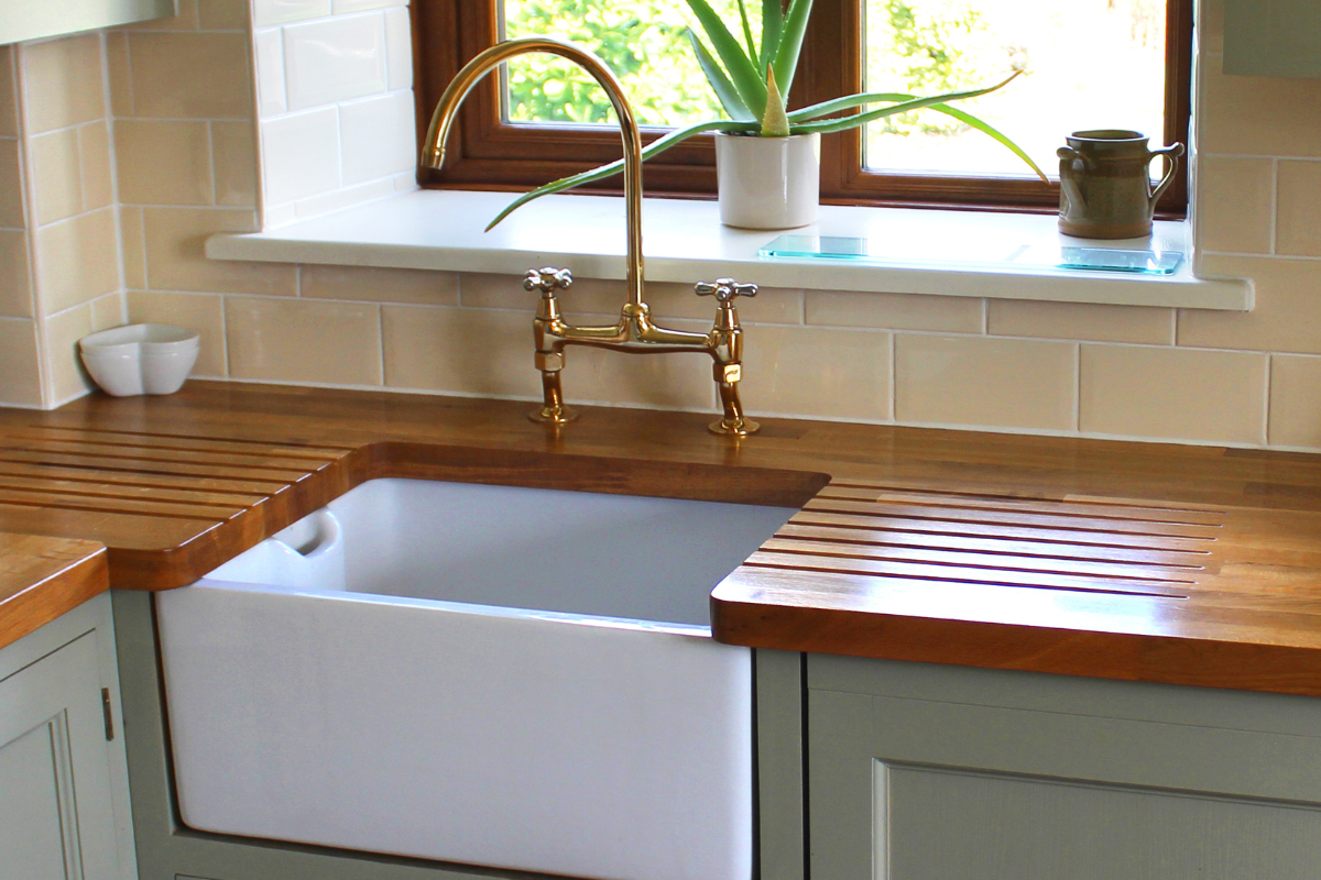 Farmhouse apron sink and butcher block countertop