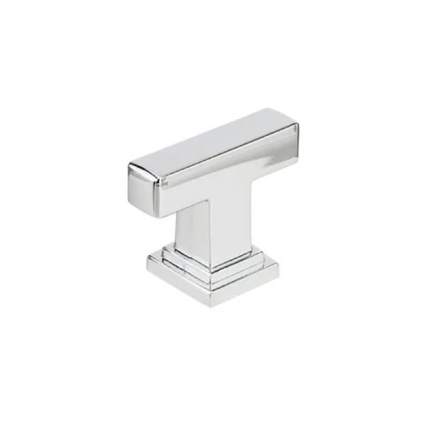 Chrome T-shaped knob with decorative detail