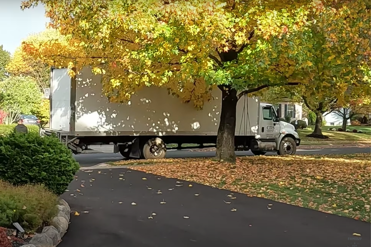 Delivery truck dropping off kitchen cabinet order