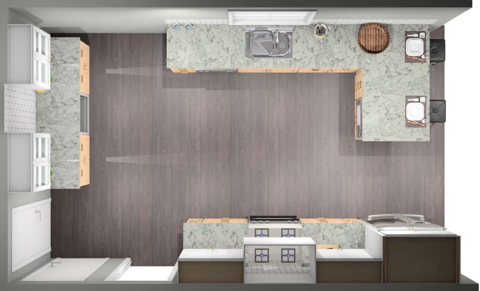 CliqStudios design packet rendering of a sink wall design with peninsula