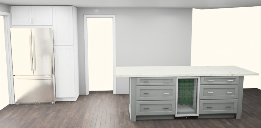 CliqStudios design packet rendering in Dayton White and Harbor cabinets