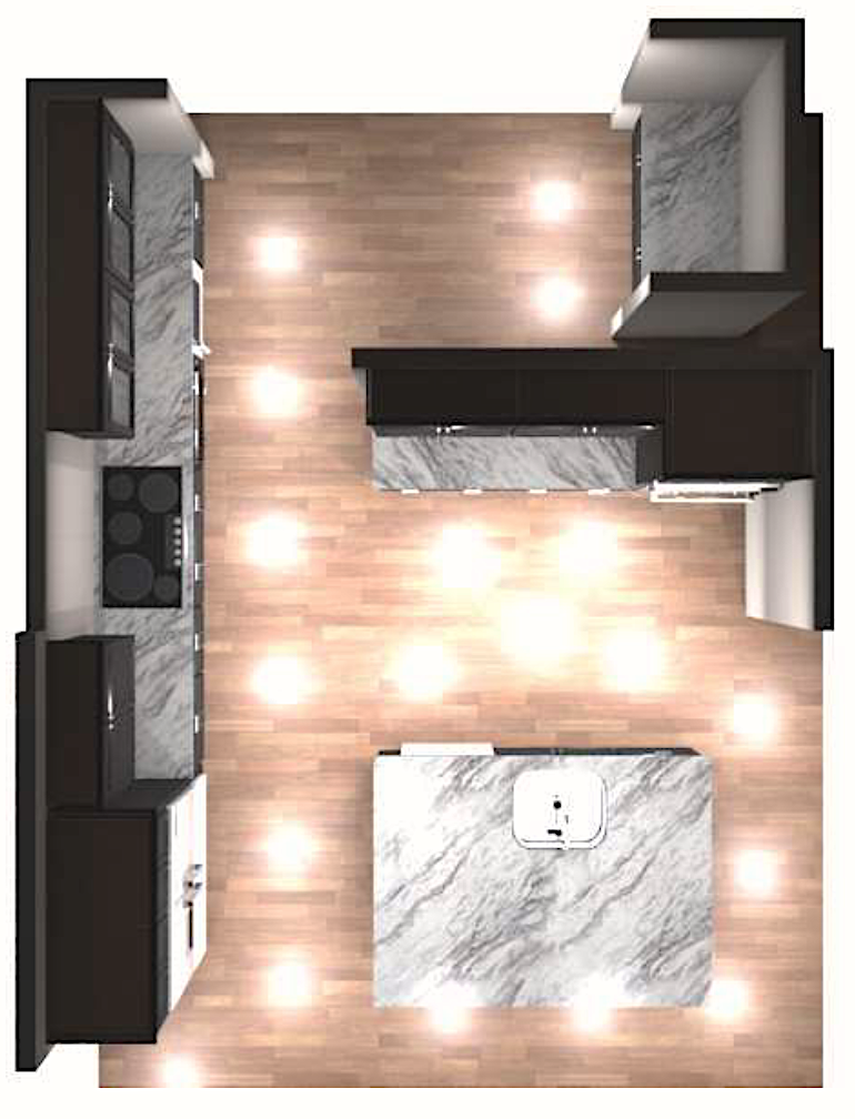 CliqStudios design packet rendering in Harrison Carriage Black kitchen cabinets