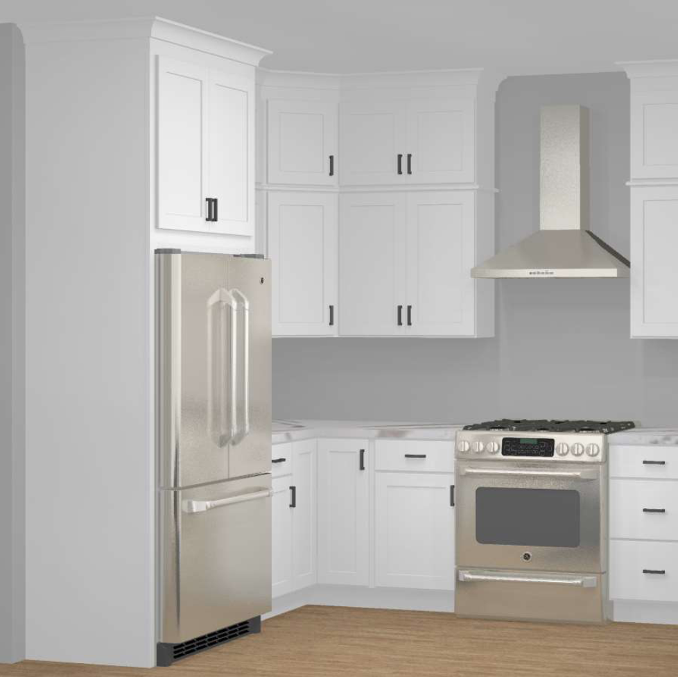 CliqStudios design packet rendering in white shaker cabinets