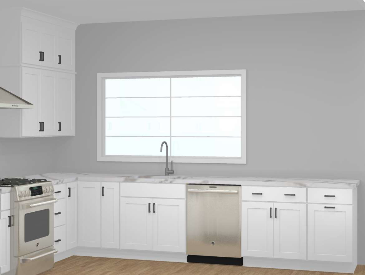 CliqStudios design packet sink rendering in white shaker kitchen cabinets