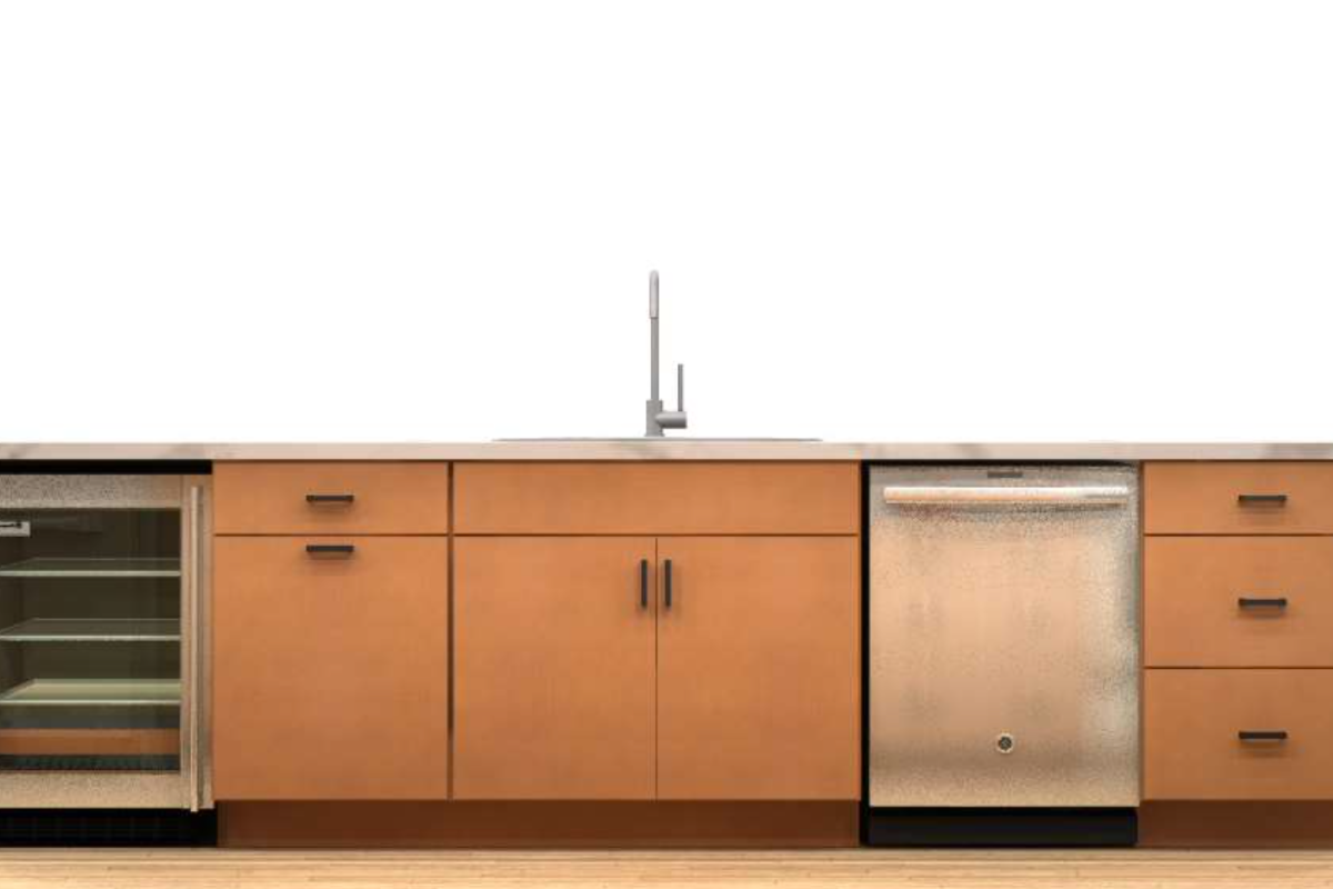 Cliqstudios design packet rendering of a mid-century modern kitchen island