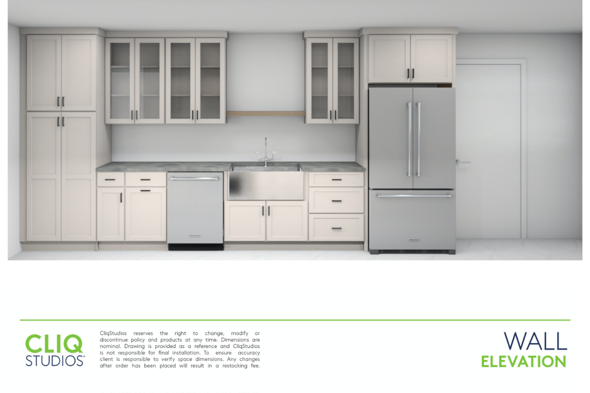 CliqStudios design packet rendering with white shaker cabinets