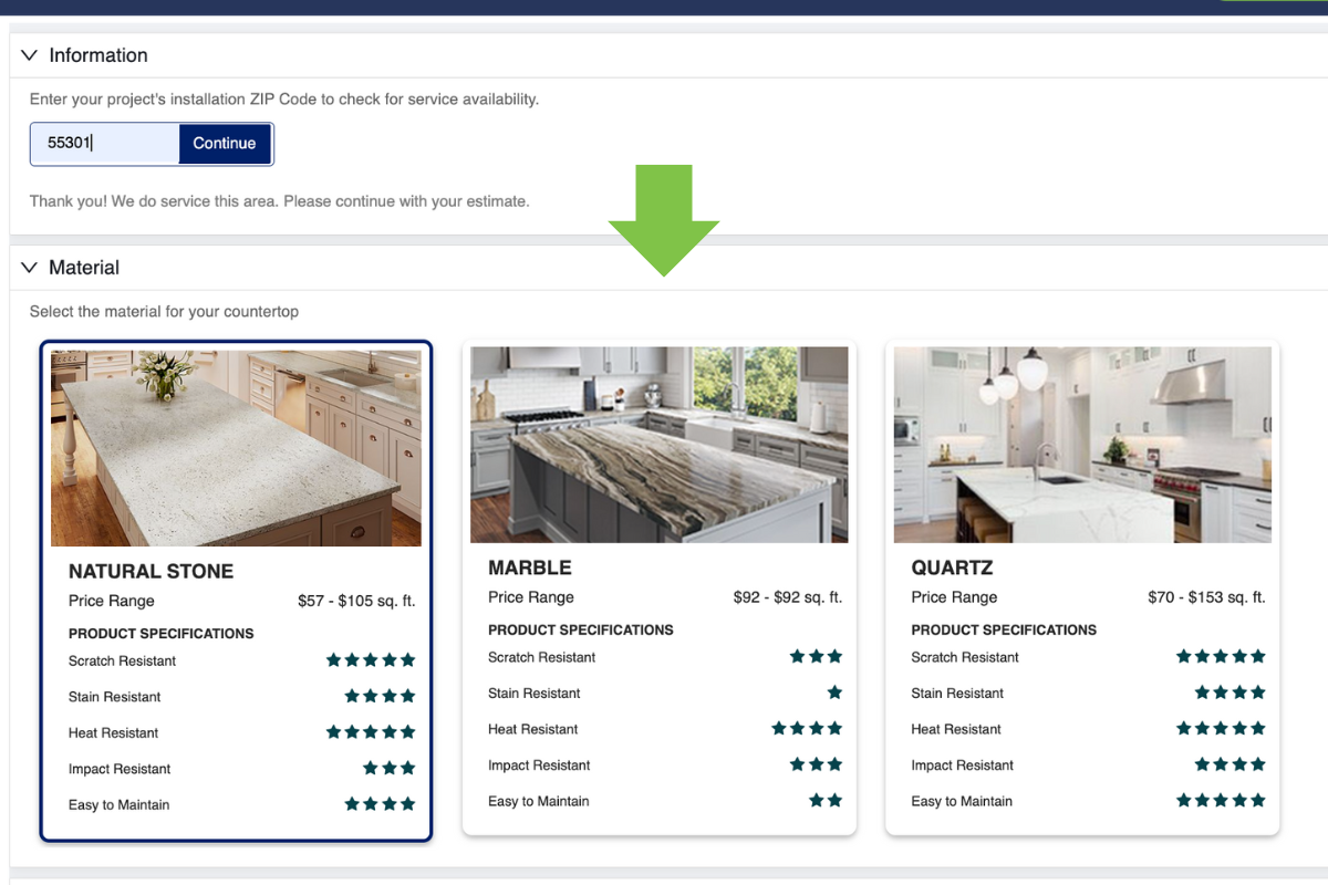 CliqStudios countertop easy estimator photo