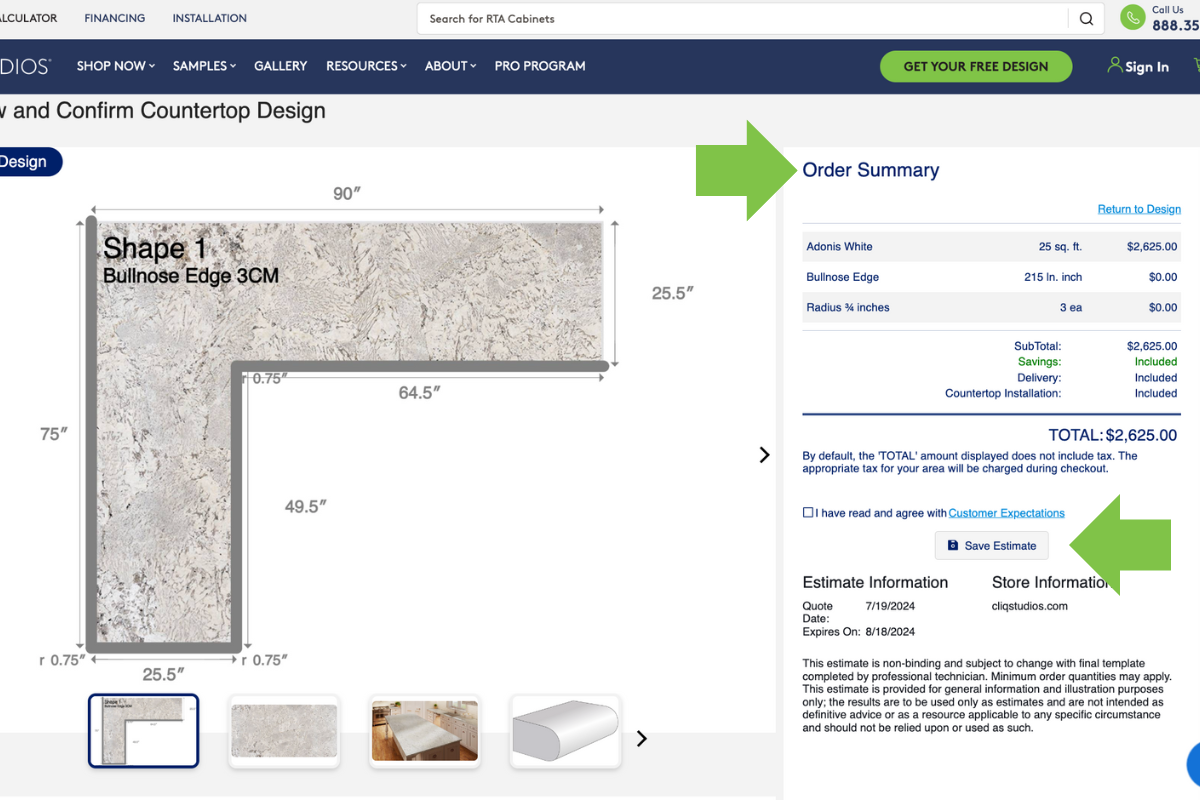 CliqStudios countertop easy estimator photo