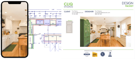 Large U-shaped shaker-style kitchen with cream kitchen cabinets, light wood floors and a Scandinavian style built-in green paneled refrigerator