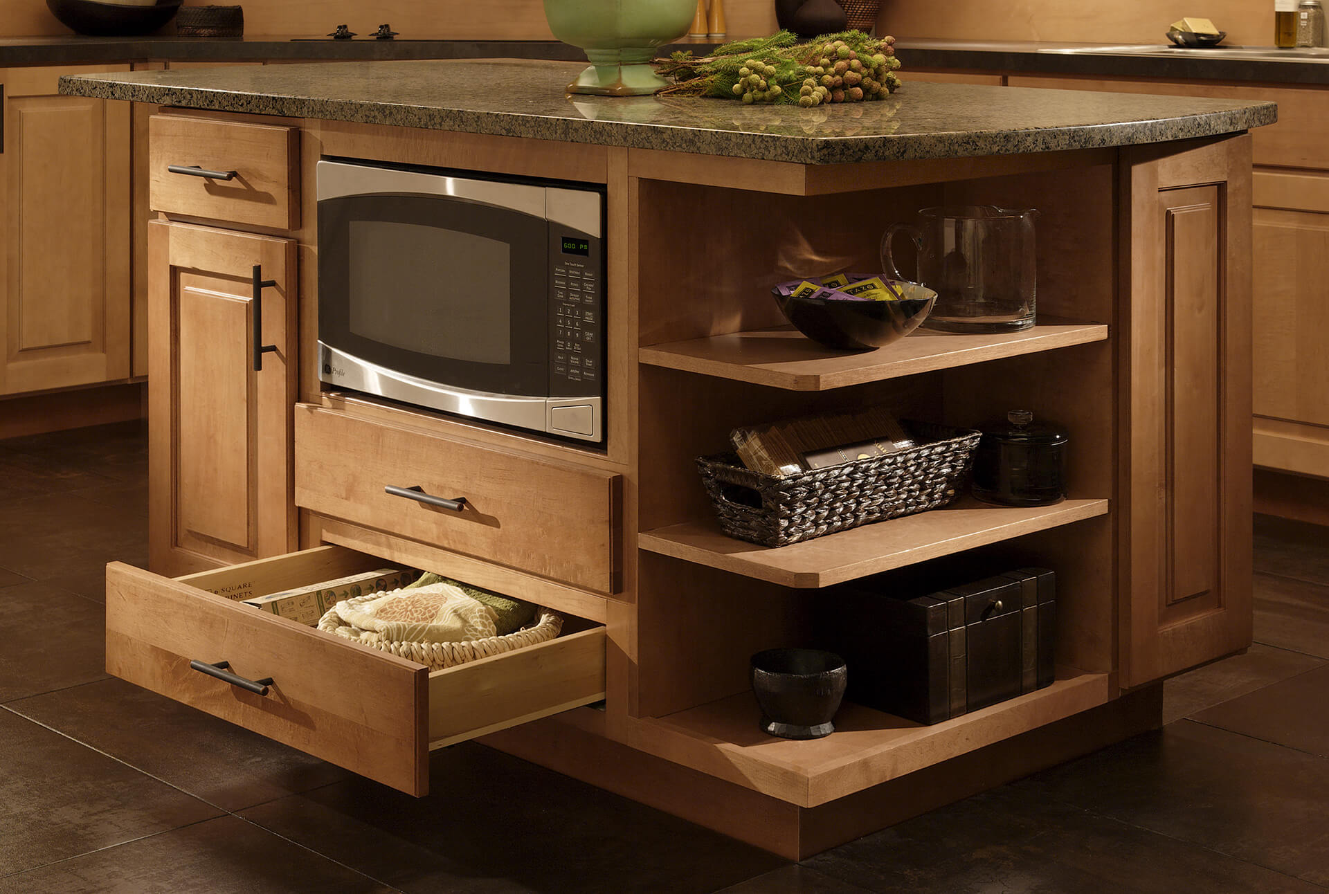 This image is of custom pull-out organizers constructed by CliqStudios kitchen designers.