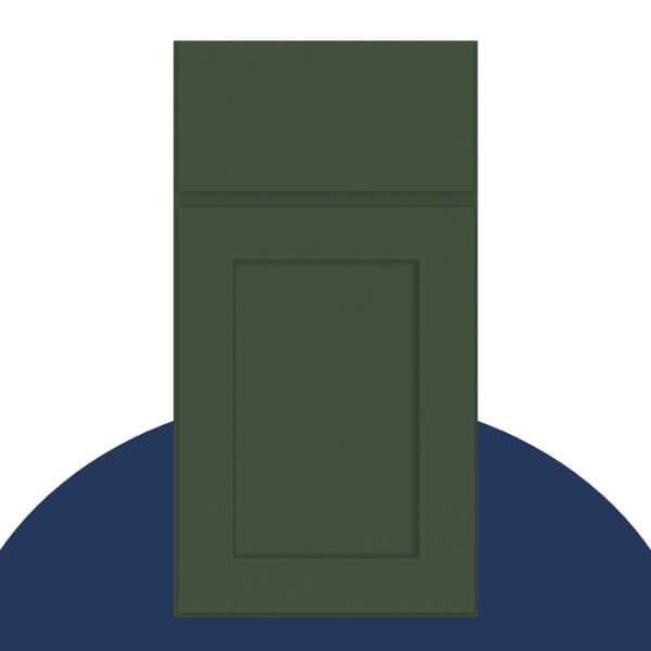 Dark green shaker door style with slab drawer front