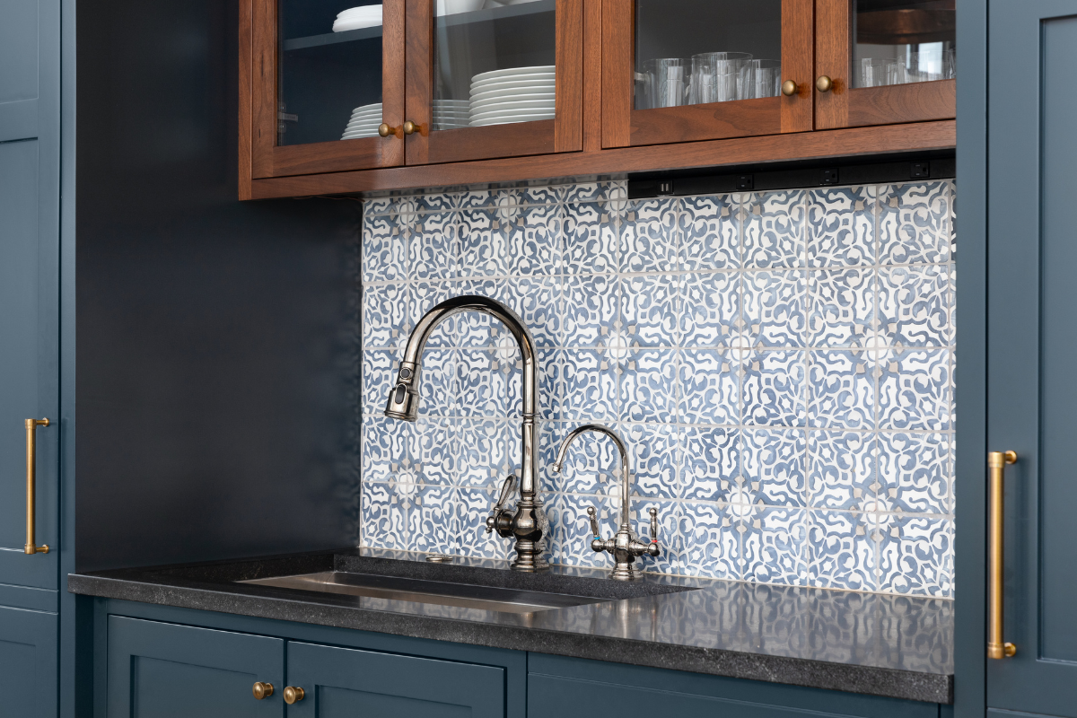 Hand-painted decorative tile backsplash