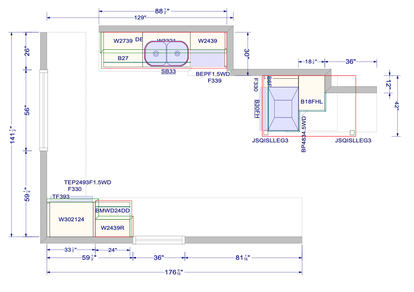 Kitchen design floor plan with measurements