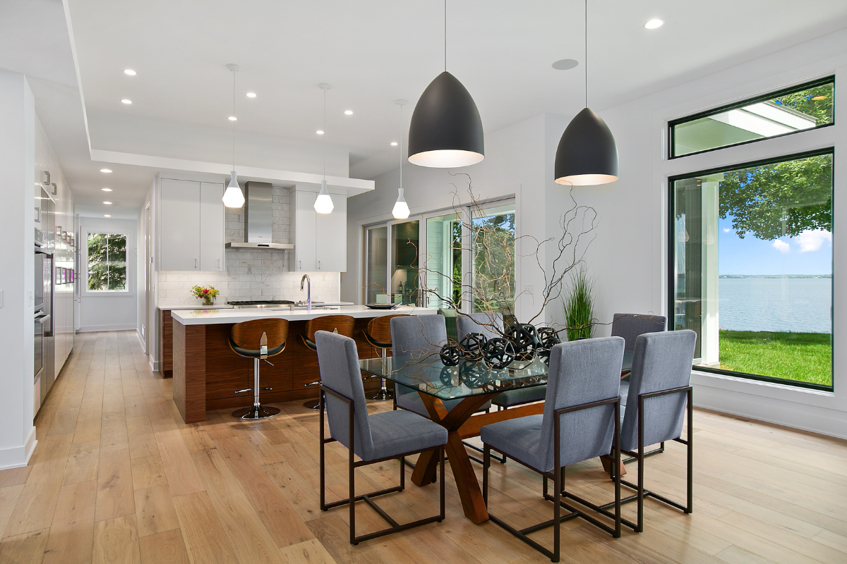 Recessed can lighting in newly remodeled kitchen