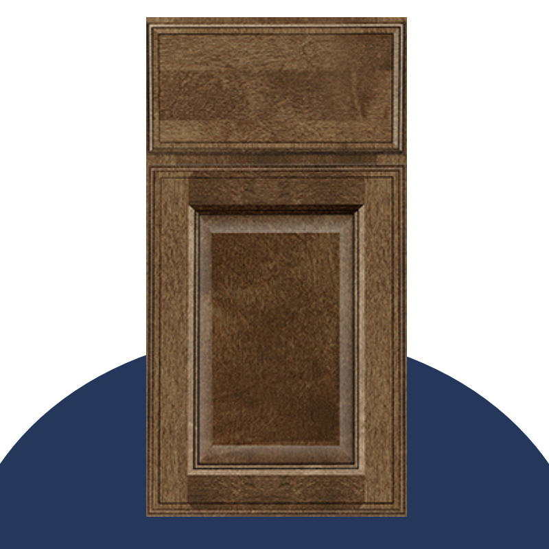 Dark brown-stained raised panel door style Dark brown-stained raised panel door style with slab drawer front