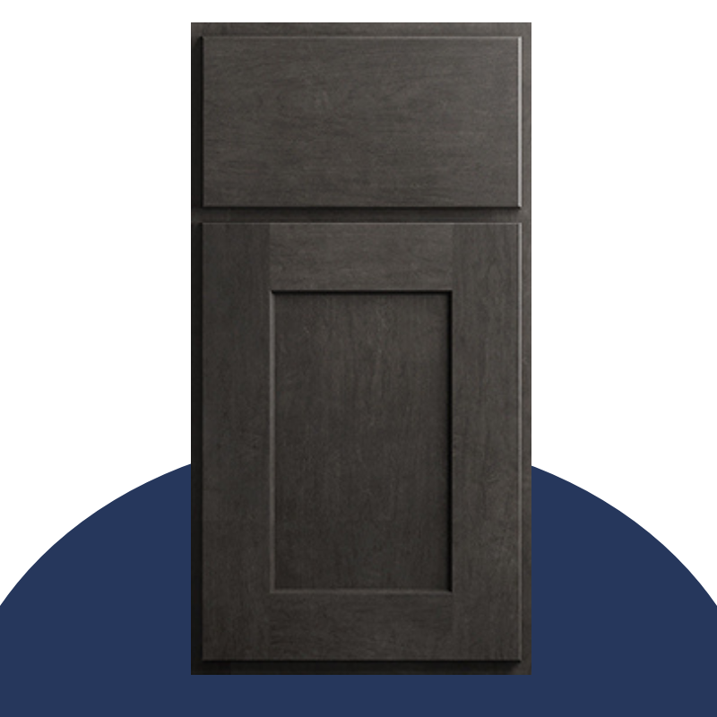 Dark brown stained shaker door style Dark brown-stained wide shaker door style with slab drawer front