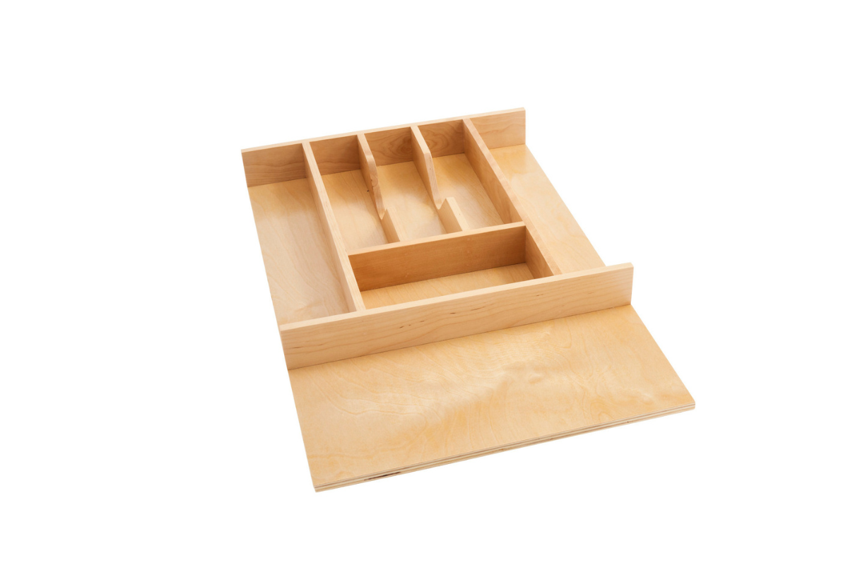 Rev-A-Shelf adjustable cutlery drawer insert in maple wood