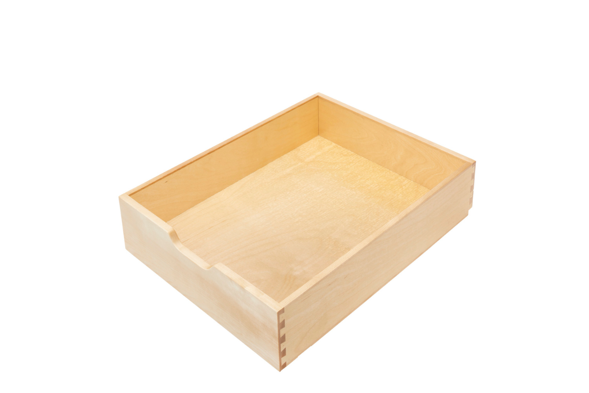 Rev-A-Shelf maple wood roll-out tray with dovetail construction