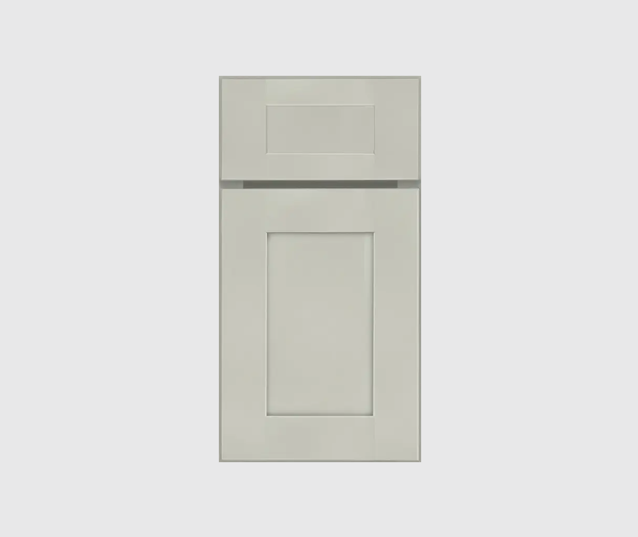 Wide stile shaker door style in light gray opaque stain