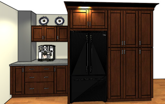 Kitchen design featuring dark Shaker style in peninsula, wall and base cabinets