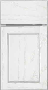 Narrow shaker door style in light sheer white wash finish