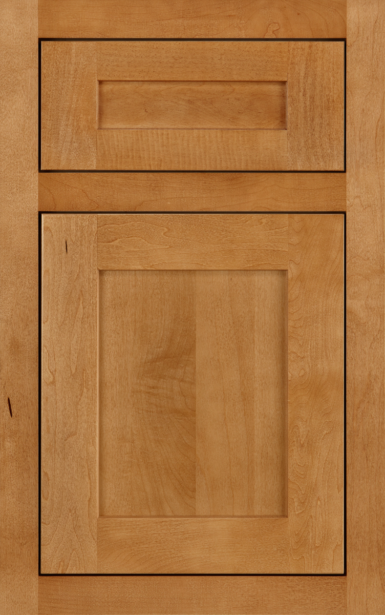 Brentwood inset Shaker cabinet shown in warm Maple stain called Sandalwood