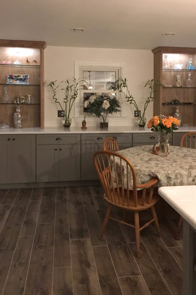 Dining room attached to the kitchen with built-in buffet cabinets