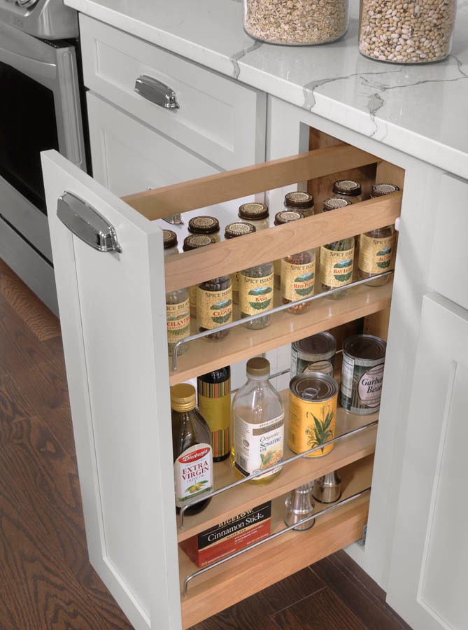 White shaker base spice pull-out kitchen cabinet