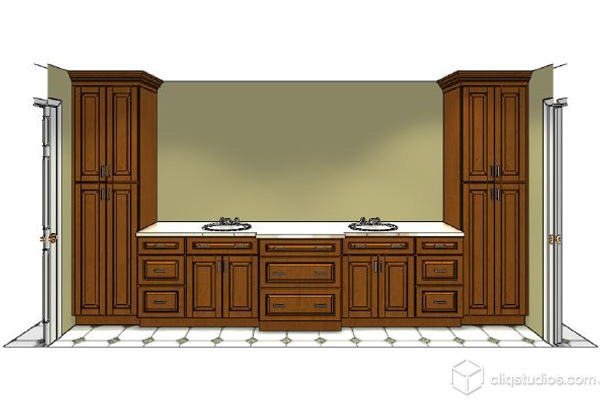 Rendering of maple cabinetry for bathroom