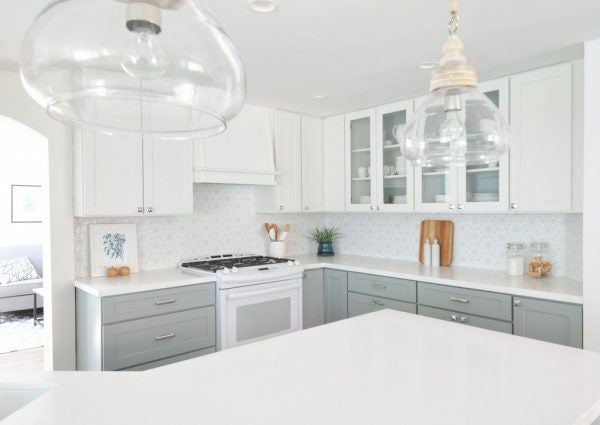 Shaker painted white Blue-Gray cabinets