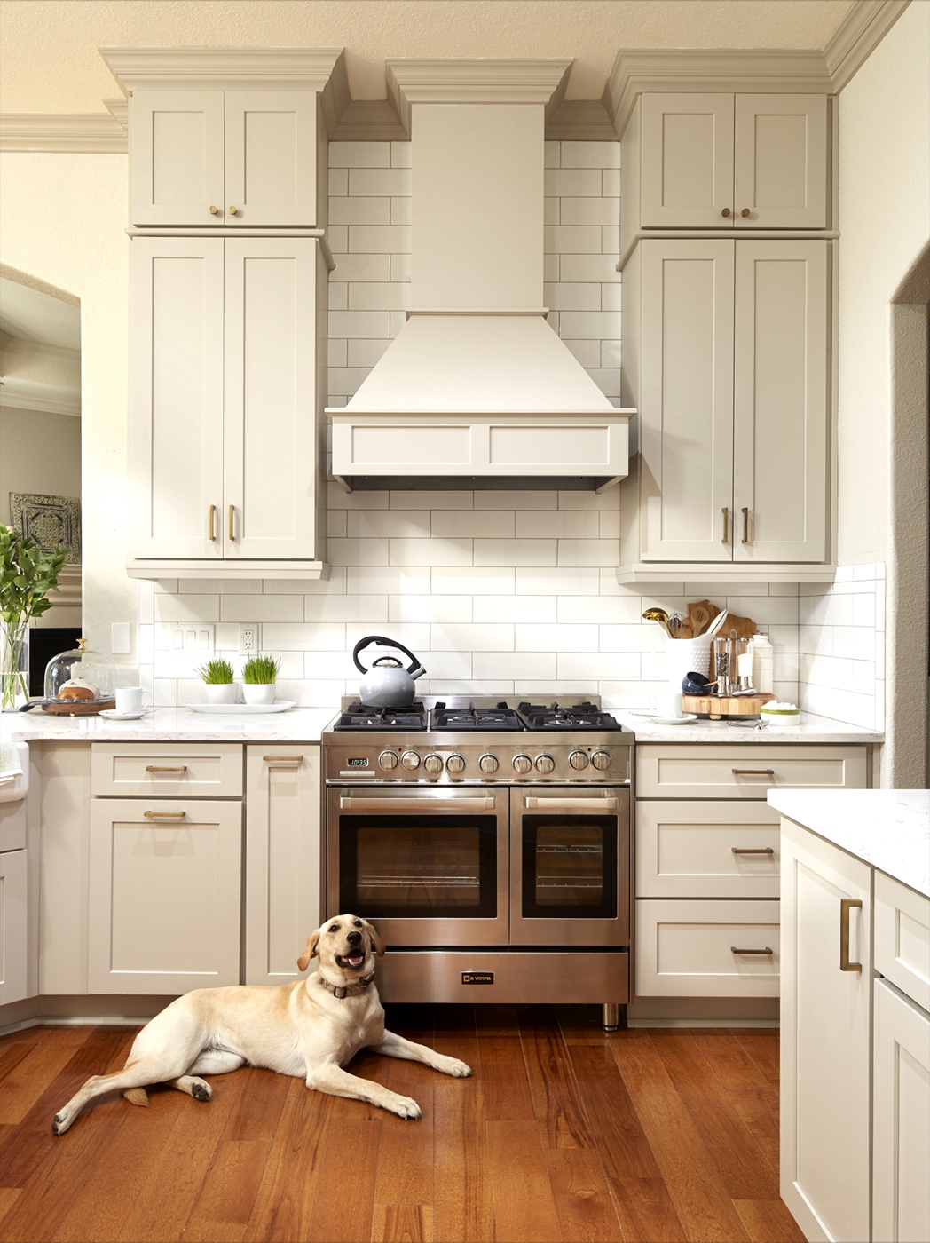 Shaker light gray range hood