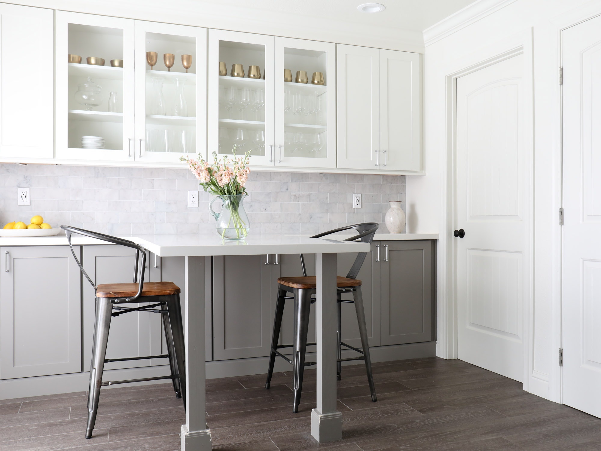 CliqStudios shaker-style shakercabinets in Medium Gray and Painted White