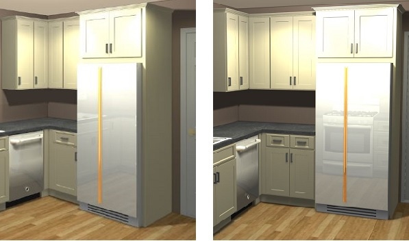 3D rendering of a dishwasher-fridge-before-after