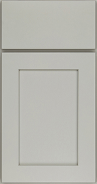 Shaker cabinet door style in light silver-gray painted wash