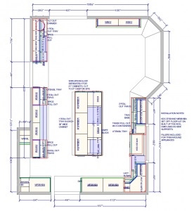 computer generated floor plan for large kitchen with island and bay window