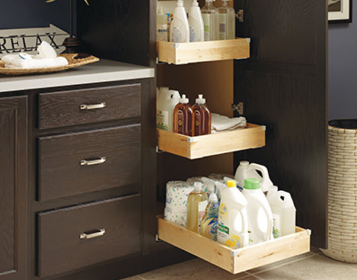 Customize your pantry with roll-out trays and shelving.