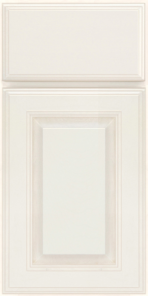 Raised panel cabinet door in antique painted white finish