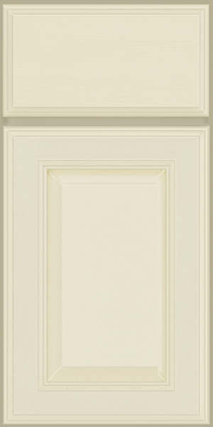 Raised panel cabinet door in cream colored paint